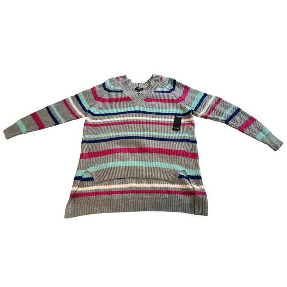 NWT A.N.A. Womens Gray Multicolor Striped V-Neck Pullover Sweater L MSRP $44 - Picture 11 of 16